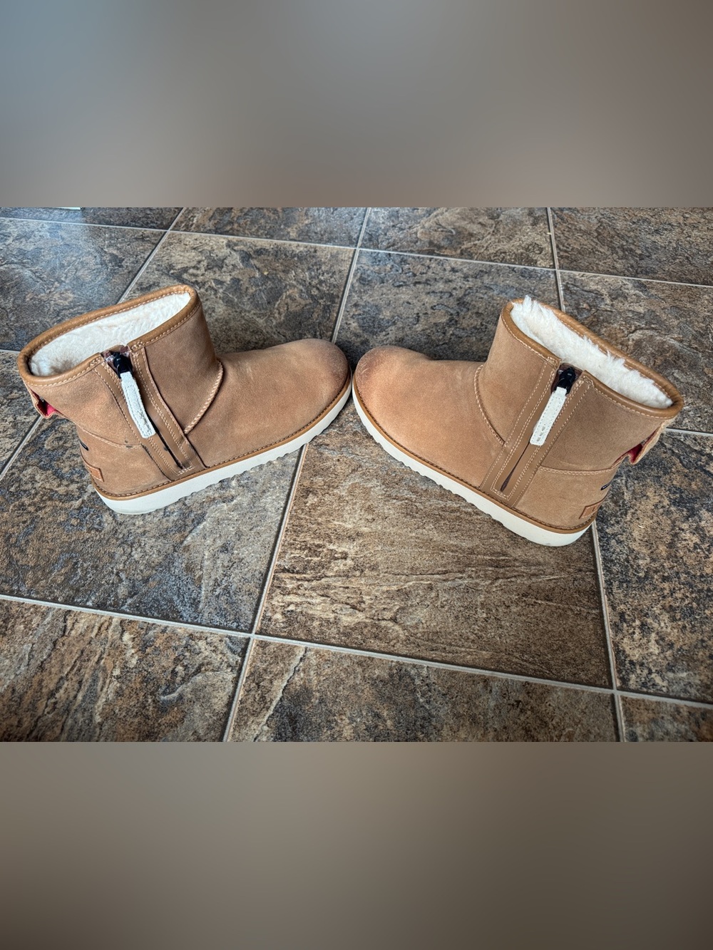 UGG Men's Classic Mini Zip Waterproof Pull On Boots- Chestnut Tan, Men’s Size 10